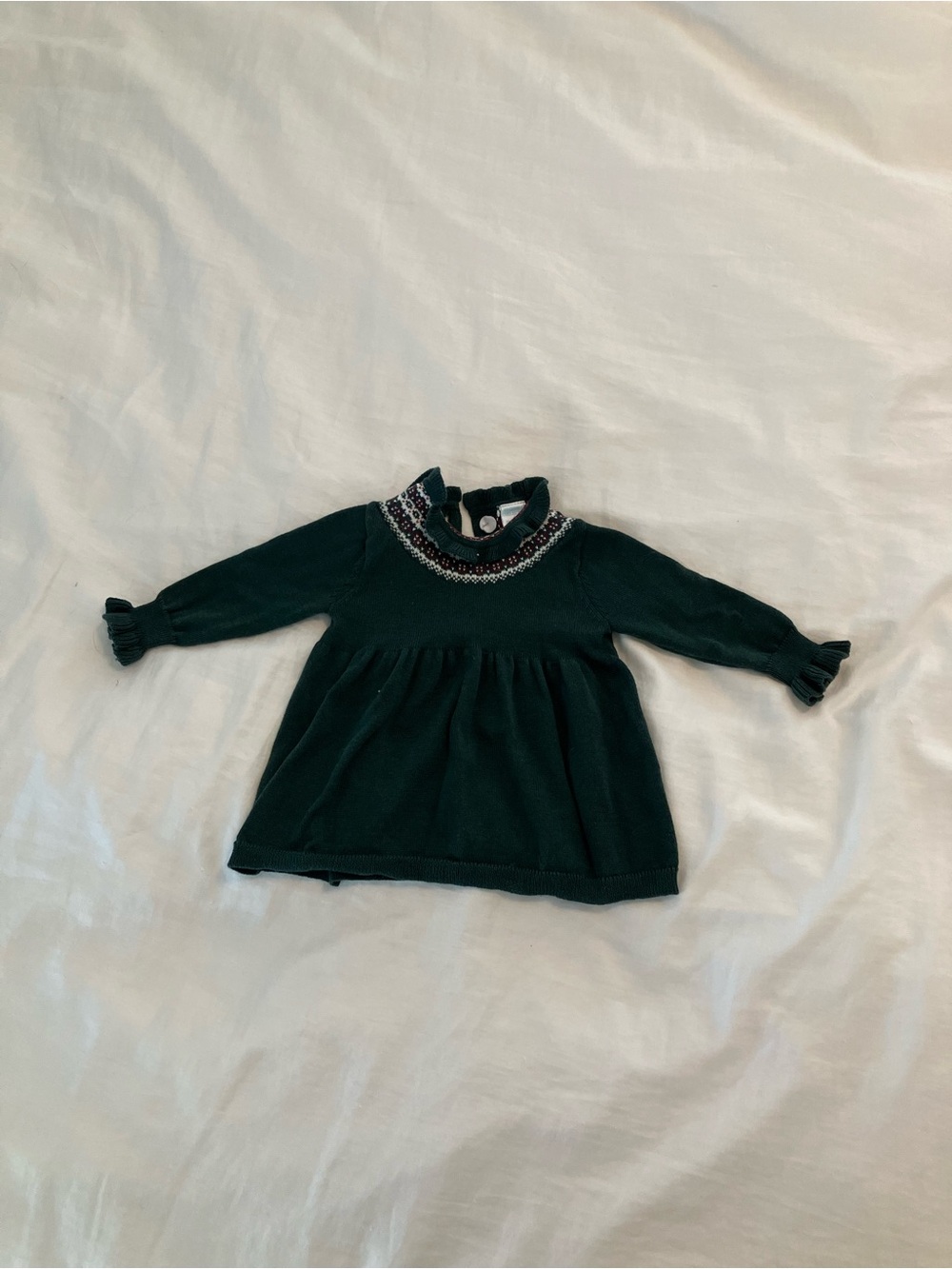 Edgehill Collection Dark Green Knit Dress with Embroidered Yoke